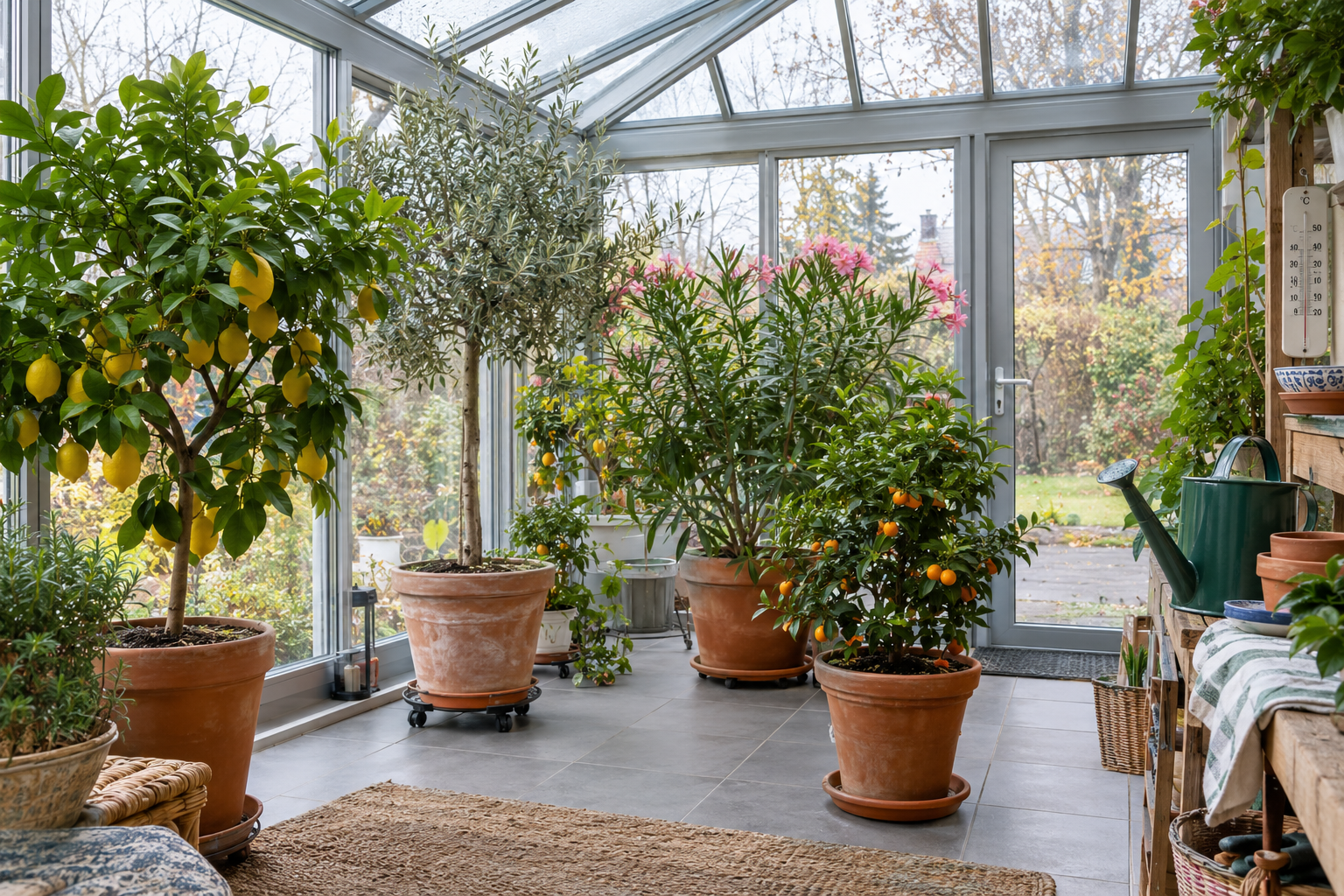 Illustrative Darstellung zum Ratgeberthema Wintergarten für Pflanzen im Winter: Welche Temperatur und Lüftung brauchen Sie wirklich?
